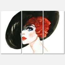 Designart ' Portrait of Woman Red Head Lady In Hat ' Modern Canvas Wall Art Print