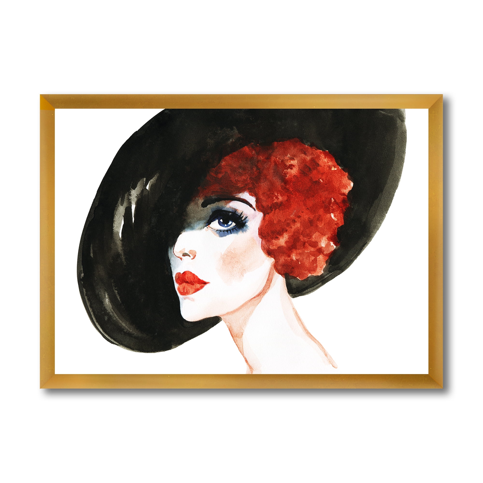 Designart 'Portrait of Woman Red Head Lady In Hat' Modern Framed Art Print