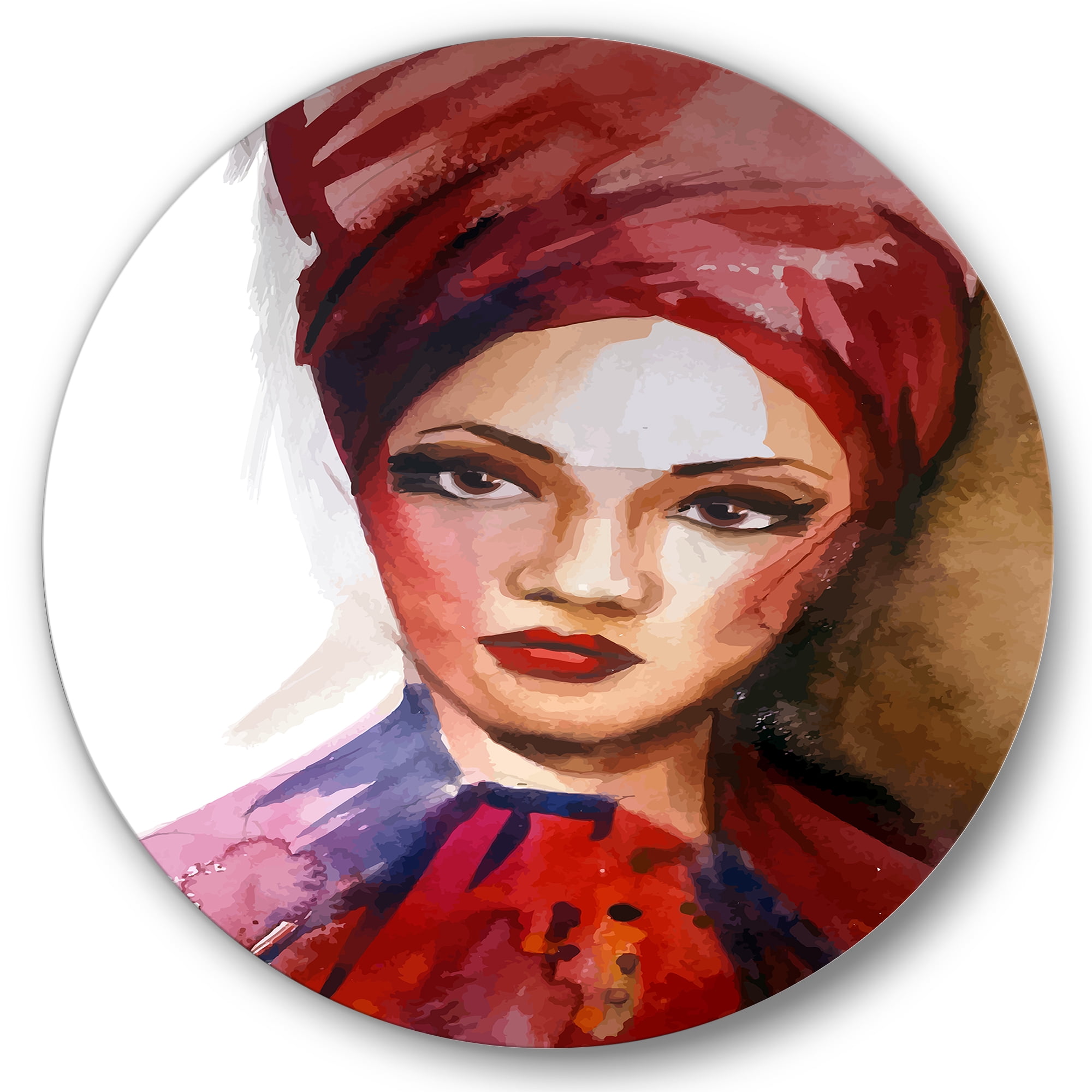Designart 'Portrait of Young African American Woman I' Modern Circle Metal Wall Art 23x23 - Disc of 23