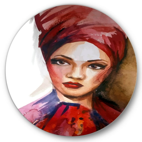 Designart 'Portrait of Young African American Woman I' Modern Circle Metal Wall Art 29x29 - Disc of 29