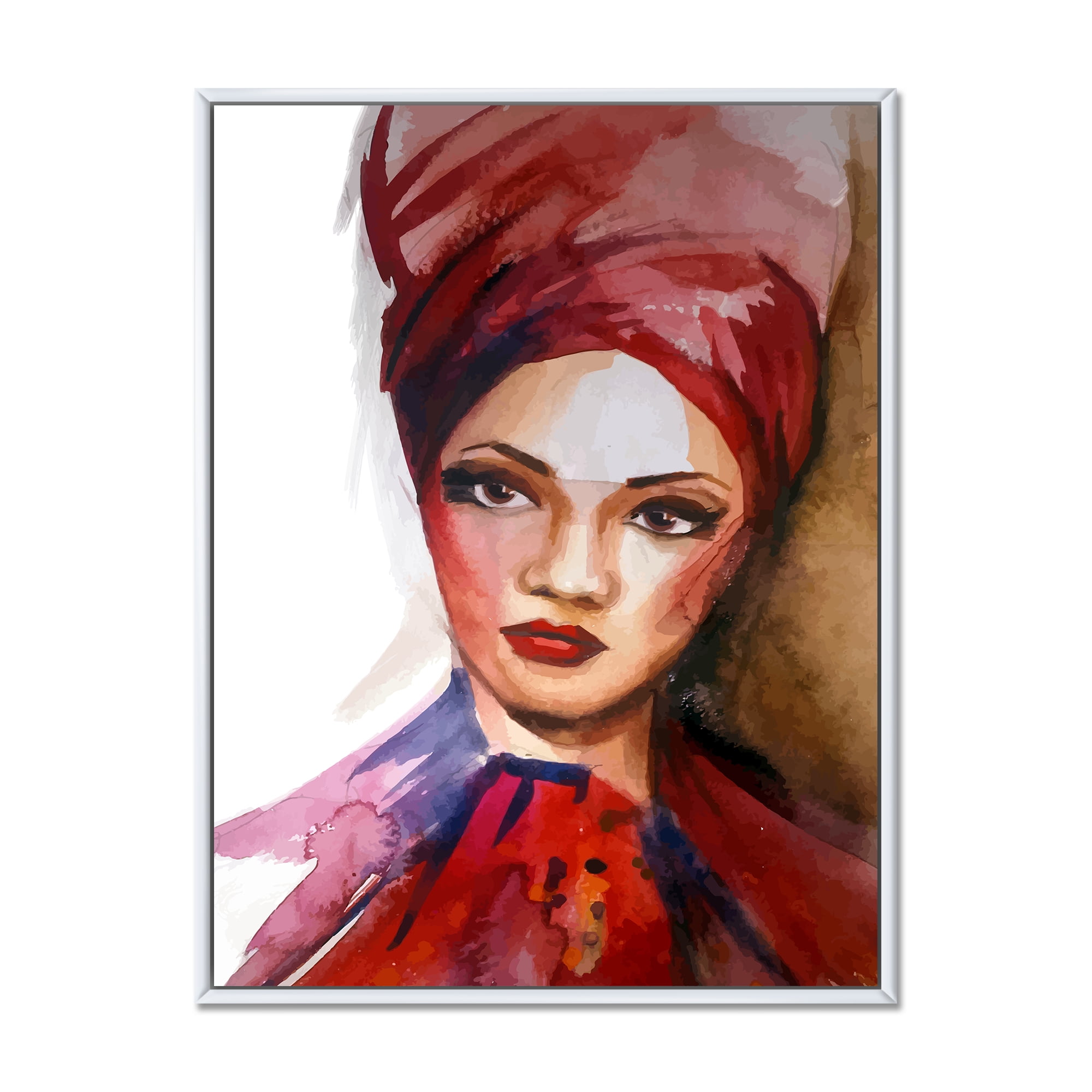 Designart 'Portrait of Young African American Woman I' Modern Framed Canvas Wall Art Print