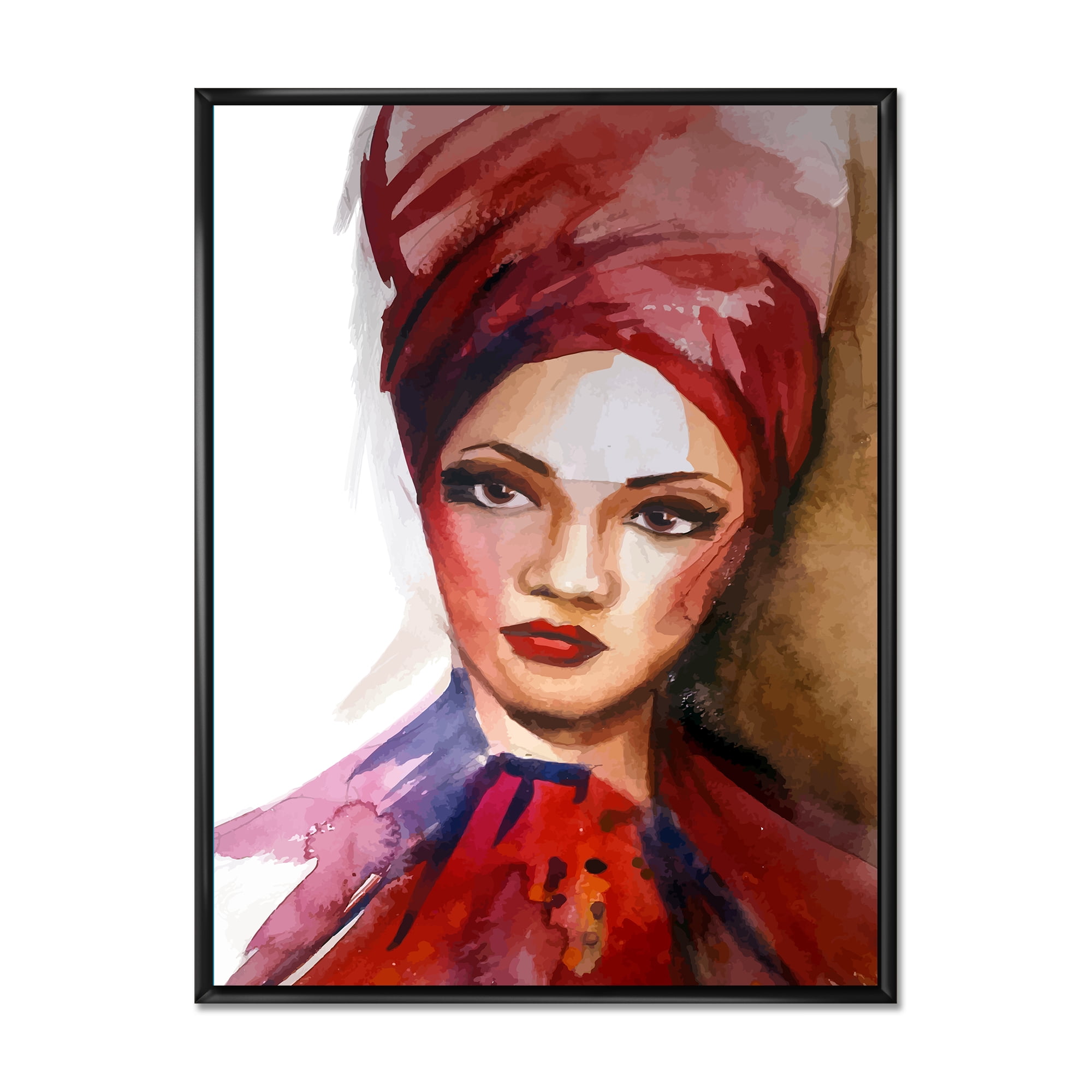 Designart 'Portrait of Young African American Woman I' Modern Framed Canvas Wall Art Print