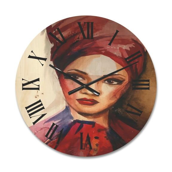 Designart 'Portrait of Young African American Woman I' Modern Wood Wall Clock