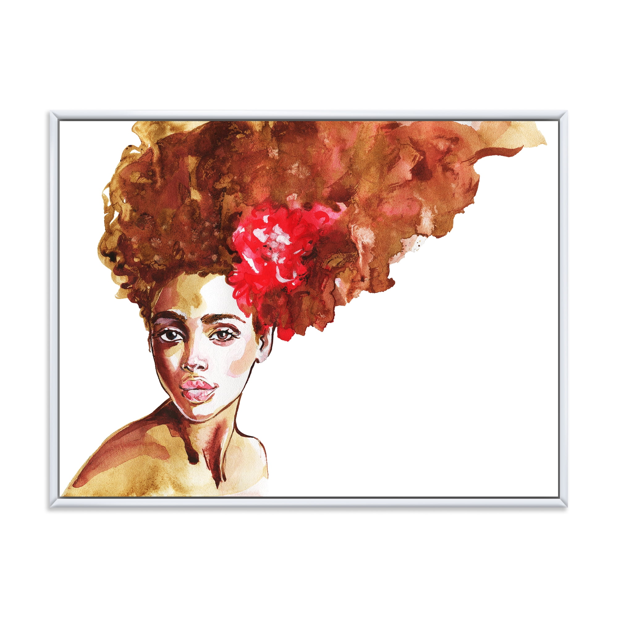 Designart 'Portrait of Young African American Woman II' Modern Framed Canvas Wall Art Print