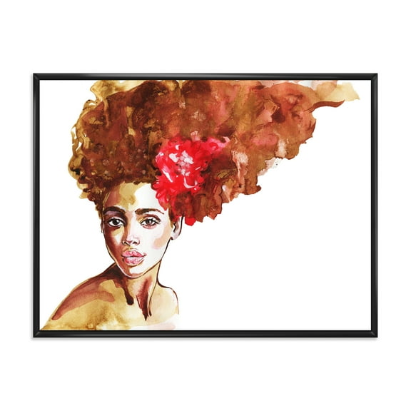 Designart 'Portrait of Young African American Woman II' Modern Framed Canvas Wall Art Print