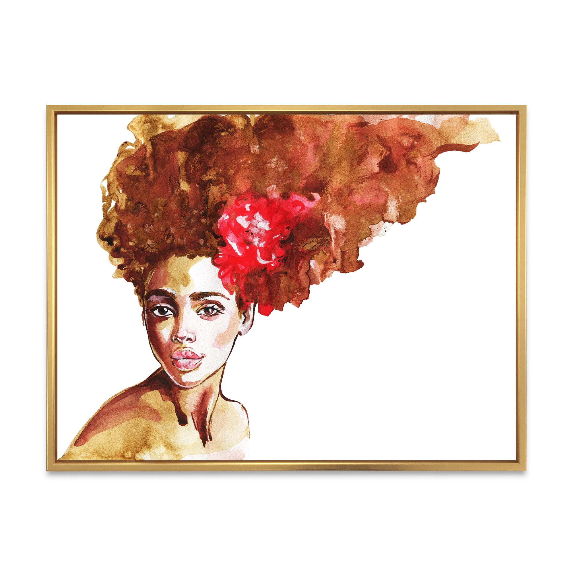 Designart 'Portrait of Young African American Woman II' Modern Framed Canvas Wall Art Print