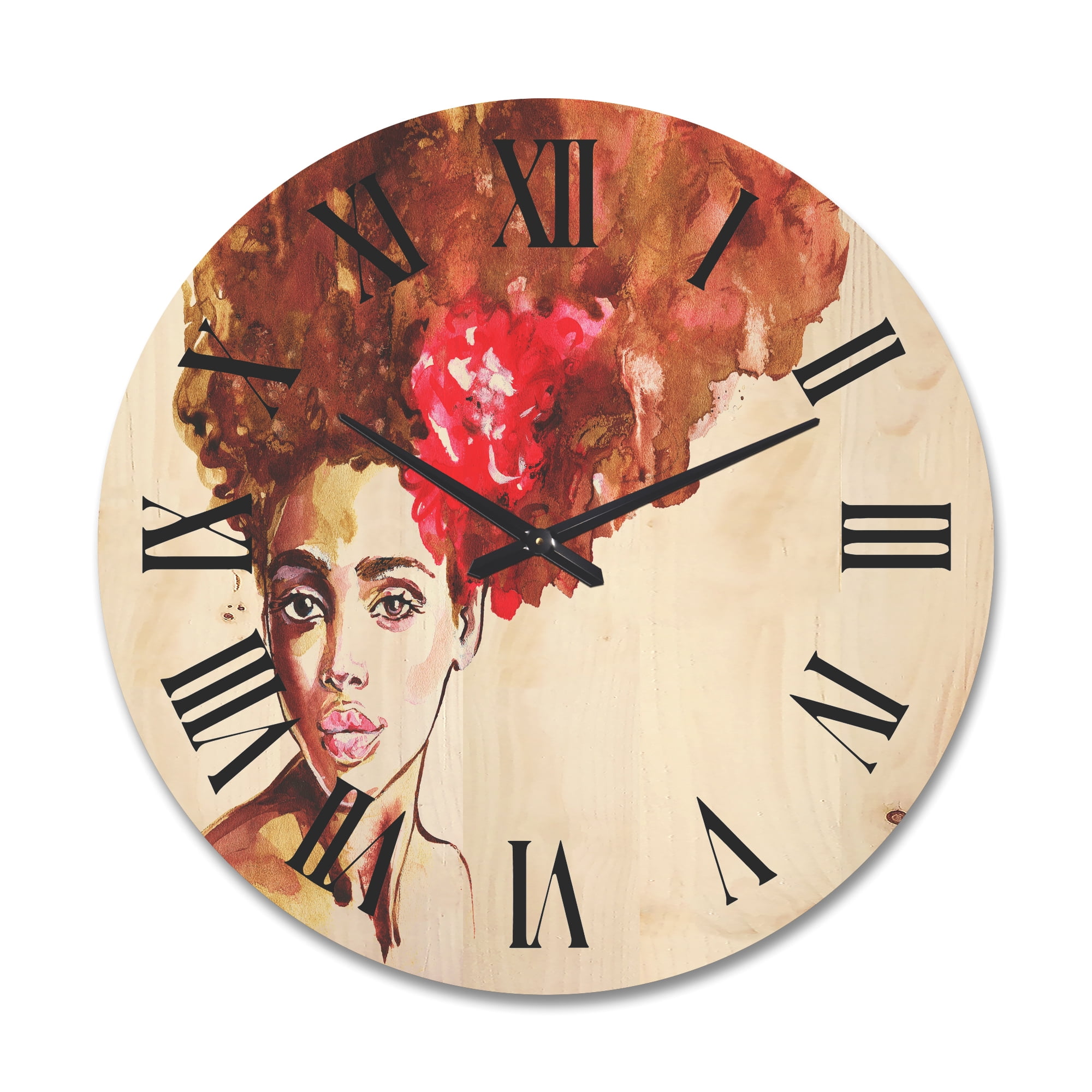 Designart 'Portrait of Young African American Woman II' Modern Wood Wall Clock