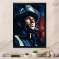 thumbnail image 1 of Designart "Portrait of a Brave Firefighter" Americana Framed Wall Art - Traditional Blue Fireman Bedroom Framed Canvas Wall Art, 1 of 6