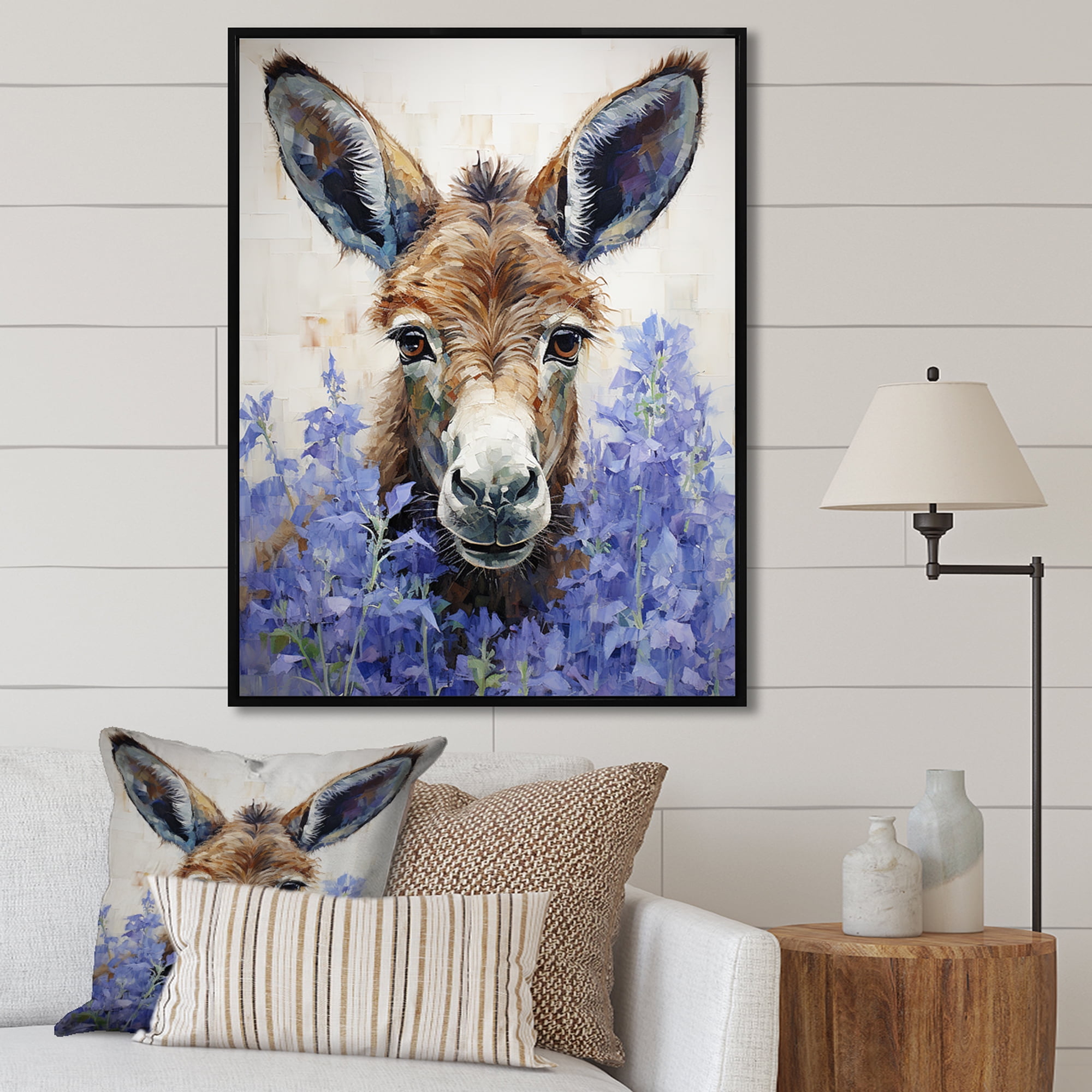Designart "Portrait of a Donkey in Brown and Purple" Animals Framed
