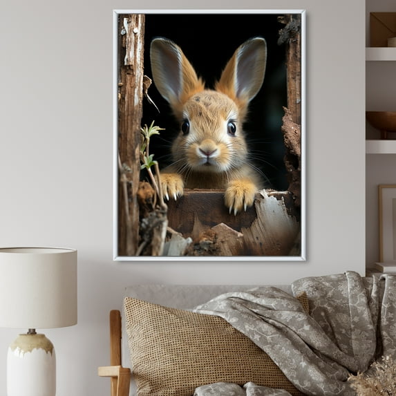 Designart "Portrait of a Funny Rabbit" Animals Floater Framed Canvas Art Print