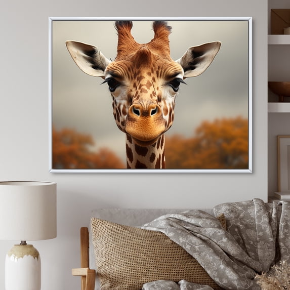 Designart "Portrait of a Gentle Giraffe" Animals Floater Framed Wall Art Living Room