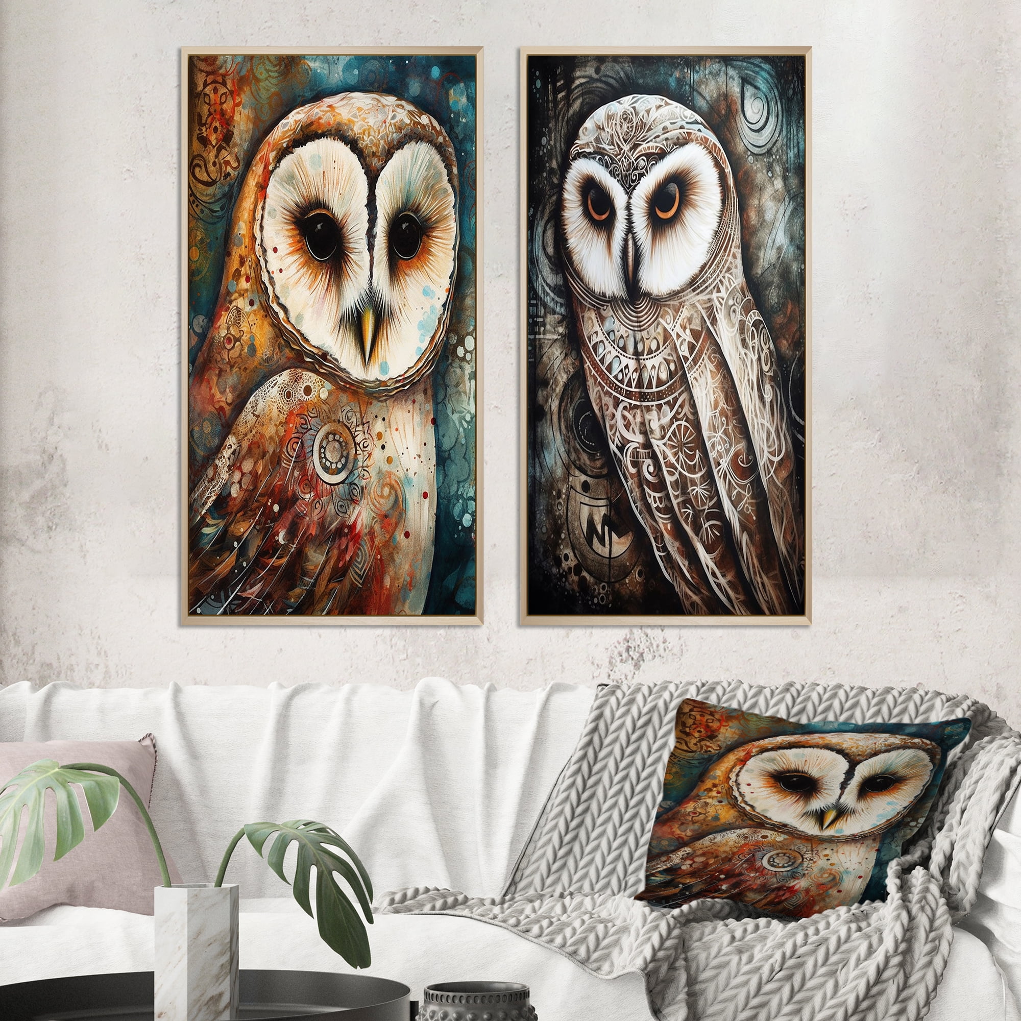 Designart "Portrait of a Magical Tribal White Owl II" Animals Owl ...