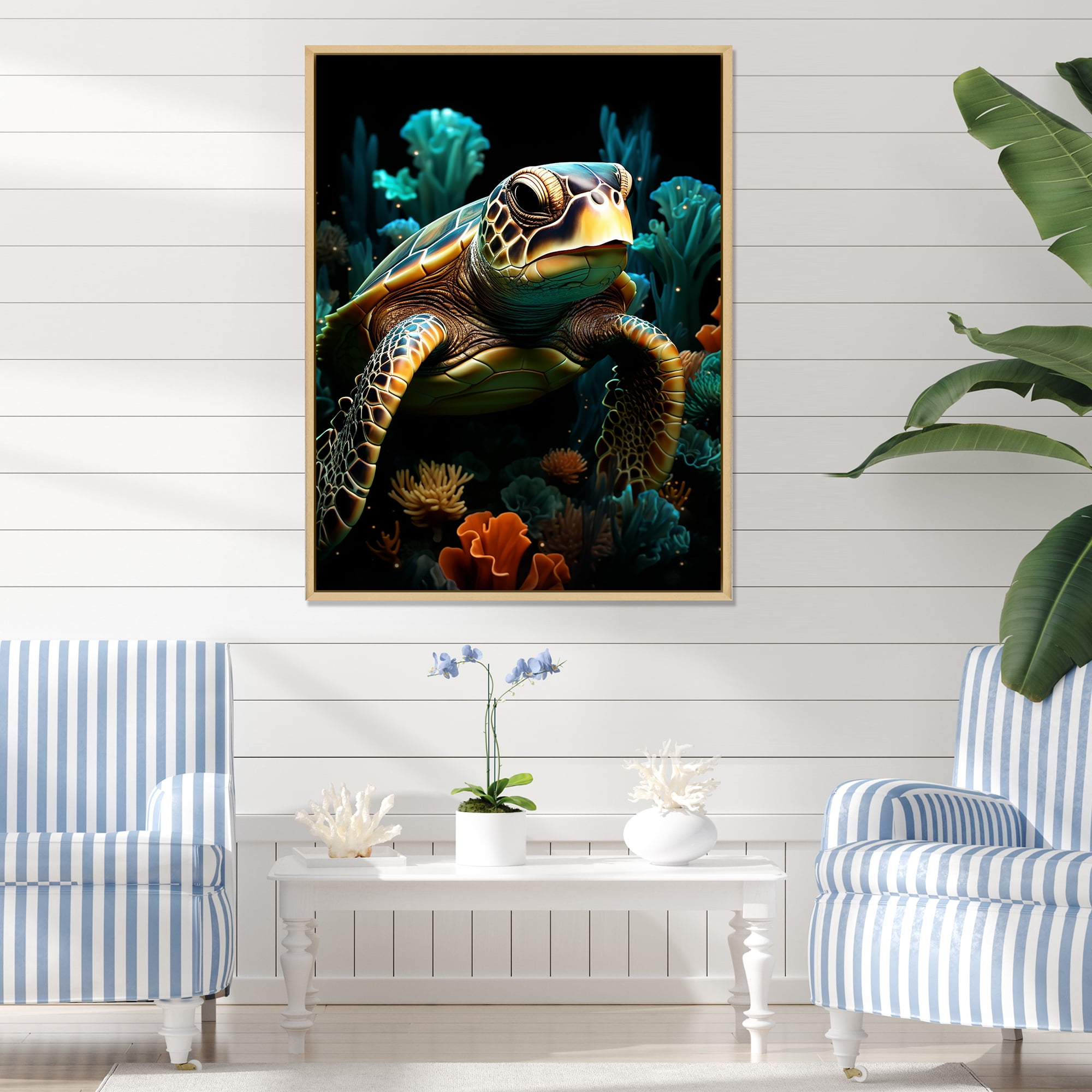 Maple Framed Coastal Sea Turtle Canvas Art, 24" x 32"