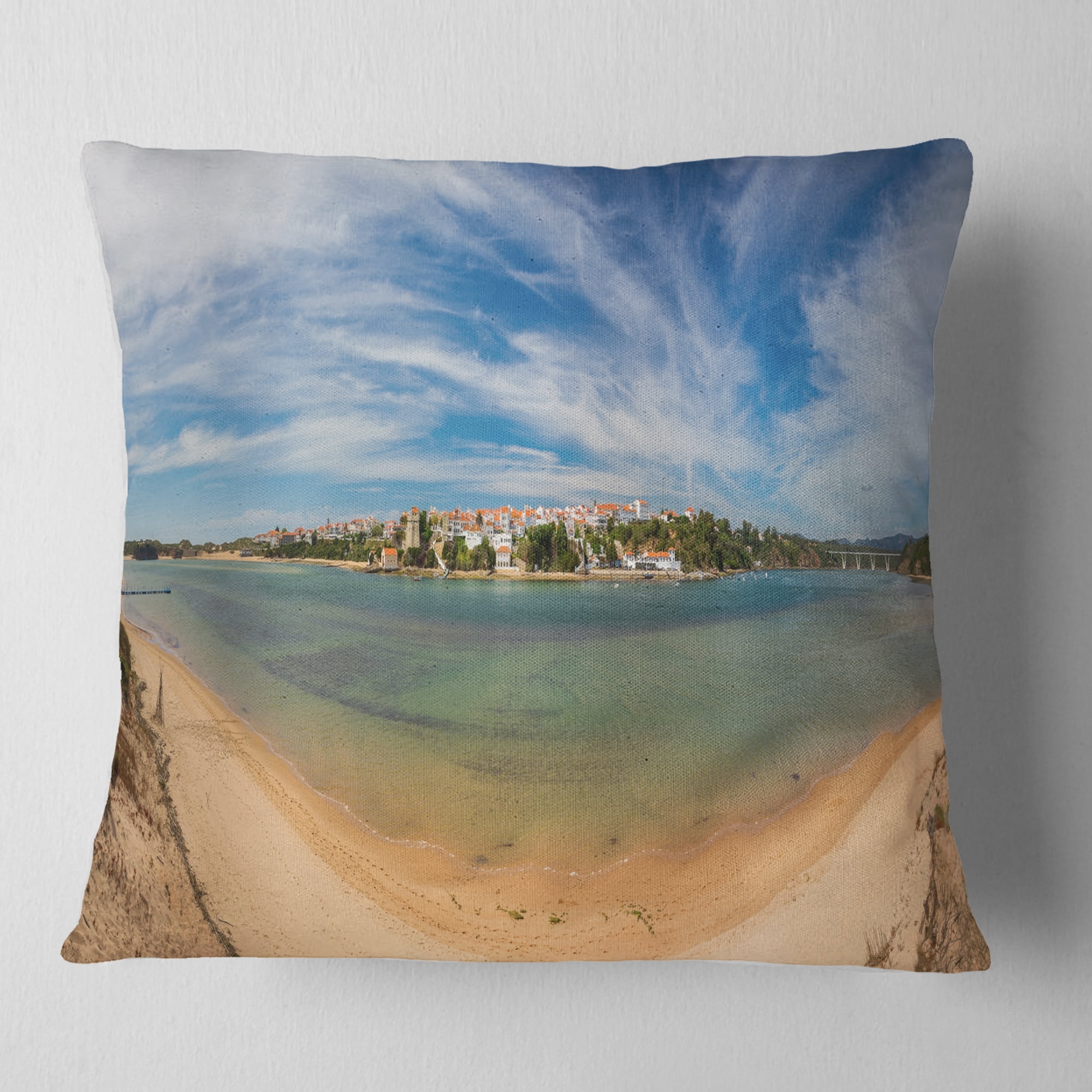 Designart Portuguese Maritime Village Panorama - Seashore Throw Pillow - 18x18
