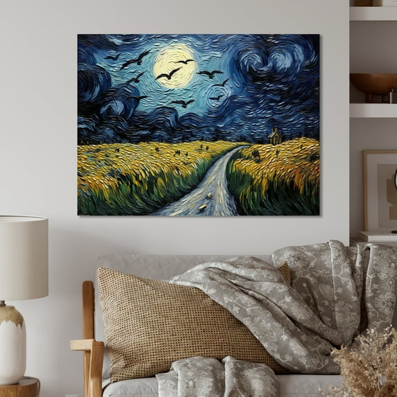 Designart "Post-Impressionist Crow-Dotted Plains" Vangogh Metal Wall Art Prints