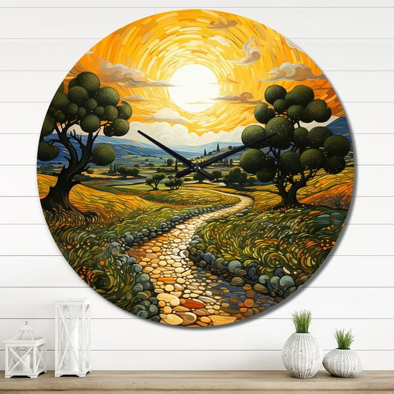 Designart "Post-Impressionist Olive Haven" Vangogh Oversized Wall Clock