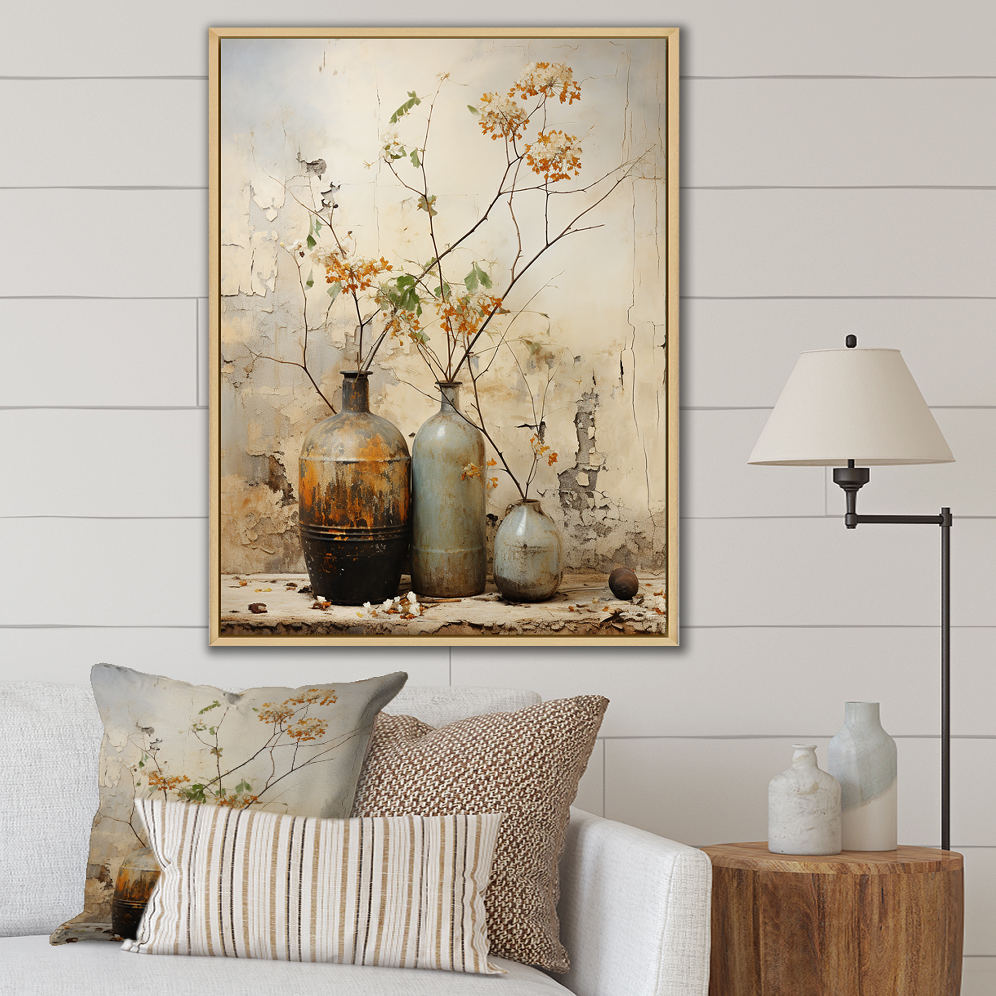 Designart "Pottery with Zen Boho Vibes in Yellow I" Geometric Framed