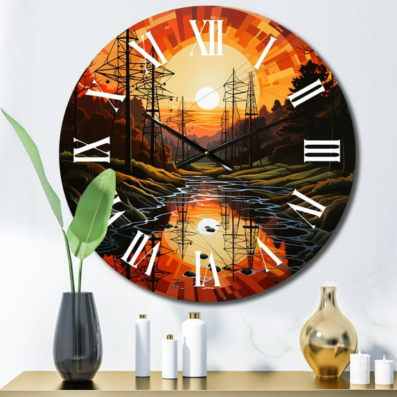 Designart "Power Lines formd Connections IV" Abstract Oversized Wall Clock