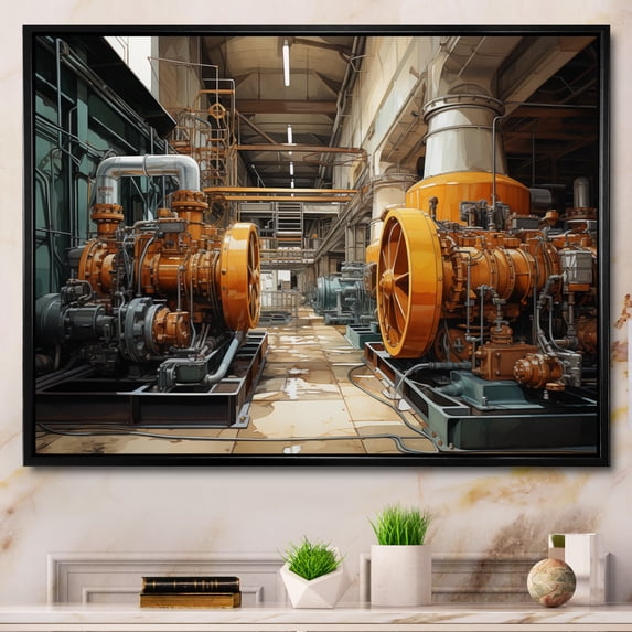 Designart "Powerful Energies Yellow Power Plants" Architecture Floater Framed Canvas Art Print