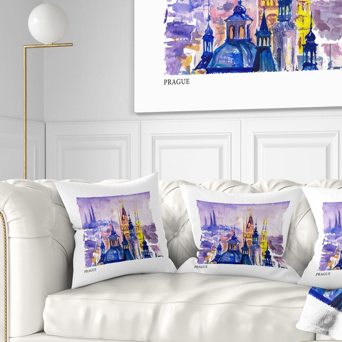 Designart Prague Vector Illustration - Cityscape Painting Throw Pillow - 16x16