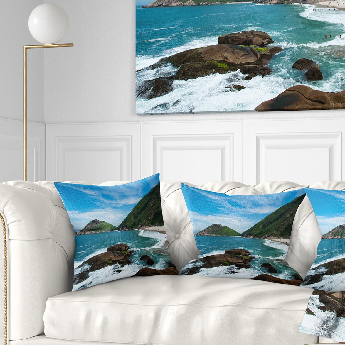 Designart Praia do Meio Beach - Seashore Photography Throw Pillow - 16x16