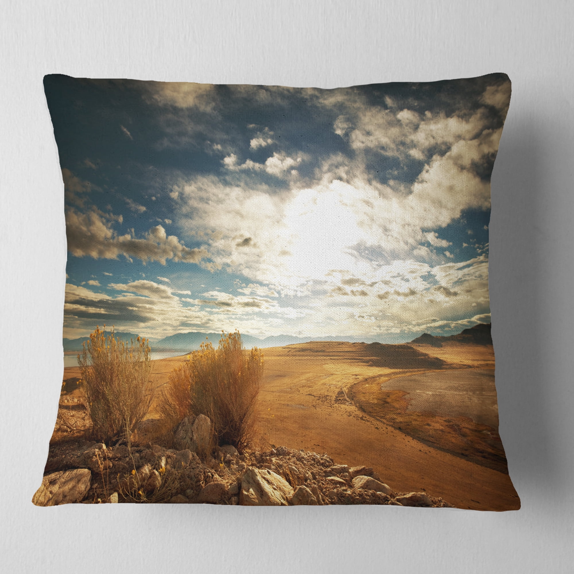 Designart Prairie under Heavy Clouds - Landscape Printed Throw Pillow - 18x18