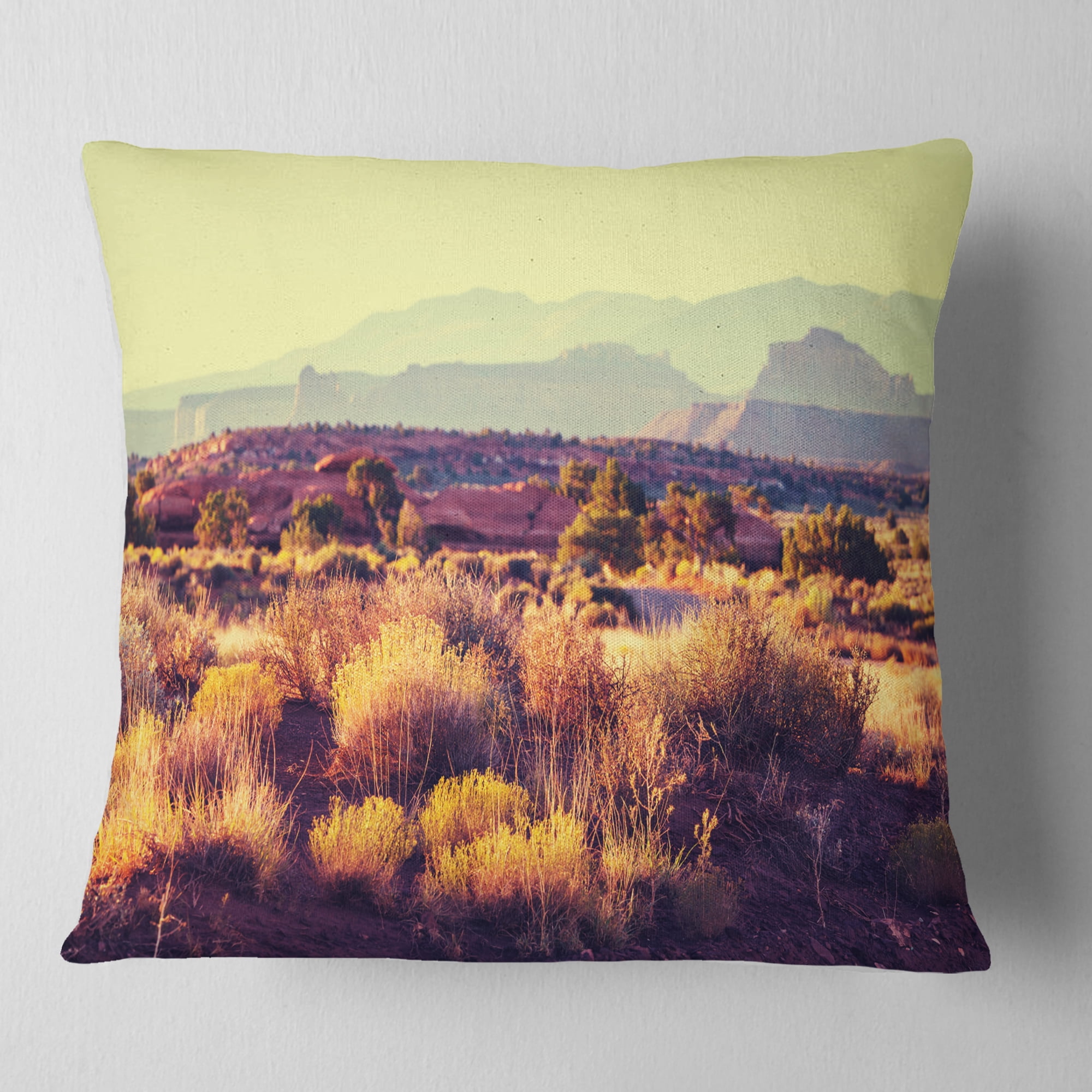 Designart Prairie with Layers of Mountains - Landscape Printed Throw Pillow - 18x18