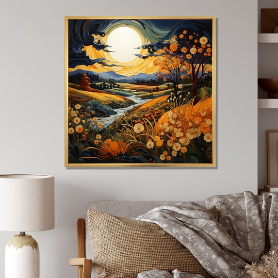 Designart "Prairies Serenity Painting I" Landscapes Floater Framed Canvas Wall Art