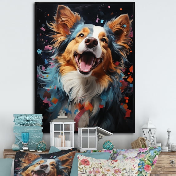 Designart "Prancing Papillon I" Animals Dog Floater Framed Canvas Prints