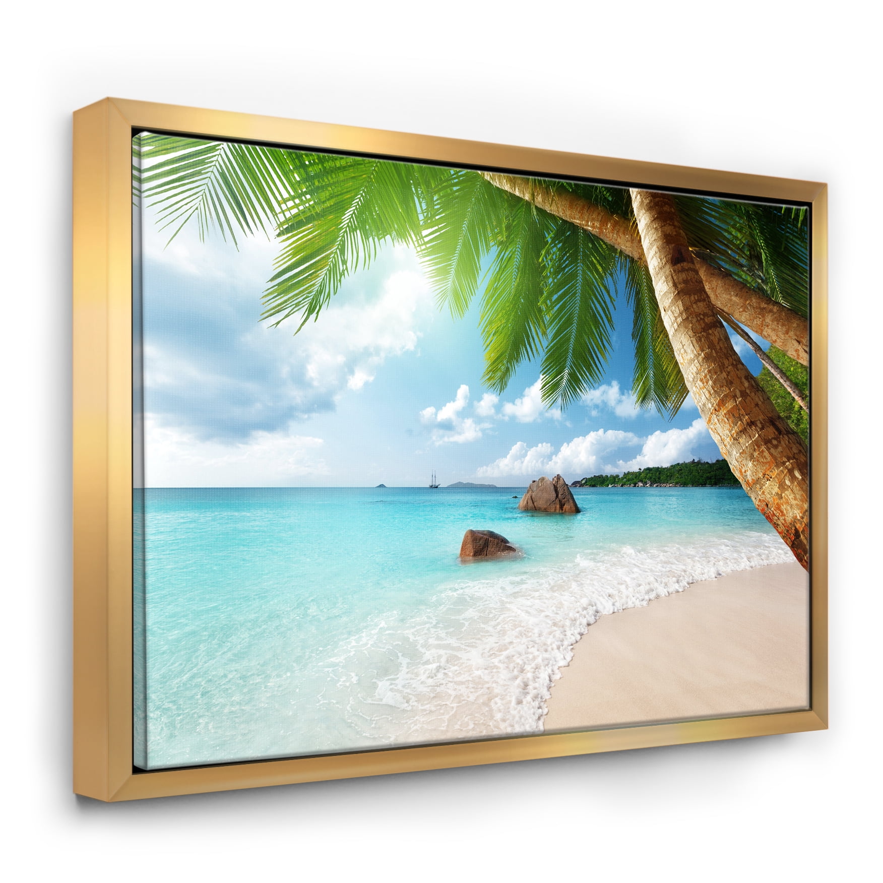 Designart ' Praslin Island Seychelles Beach ' Seashore Photo Framed Canvas Print