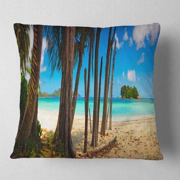 Designart Praslin Island Tropical Beach Panorama - Modern Seascape Throw Pillow - 16x16