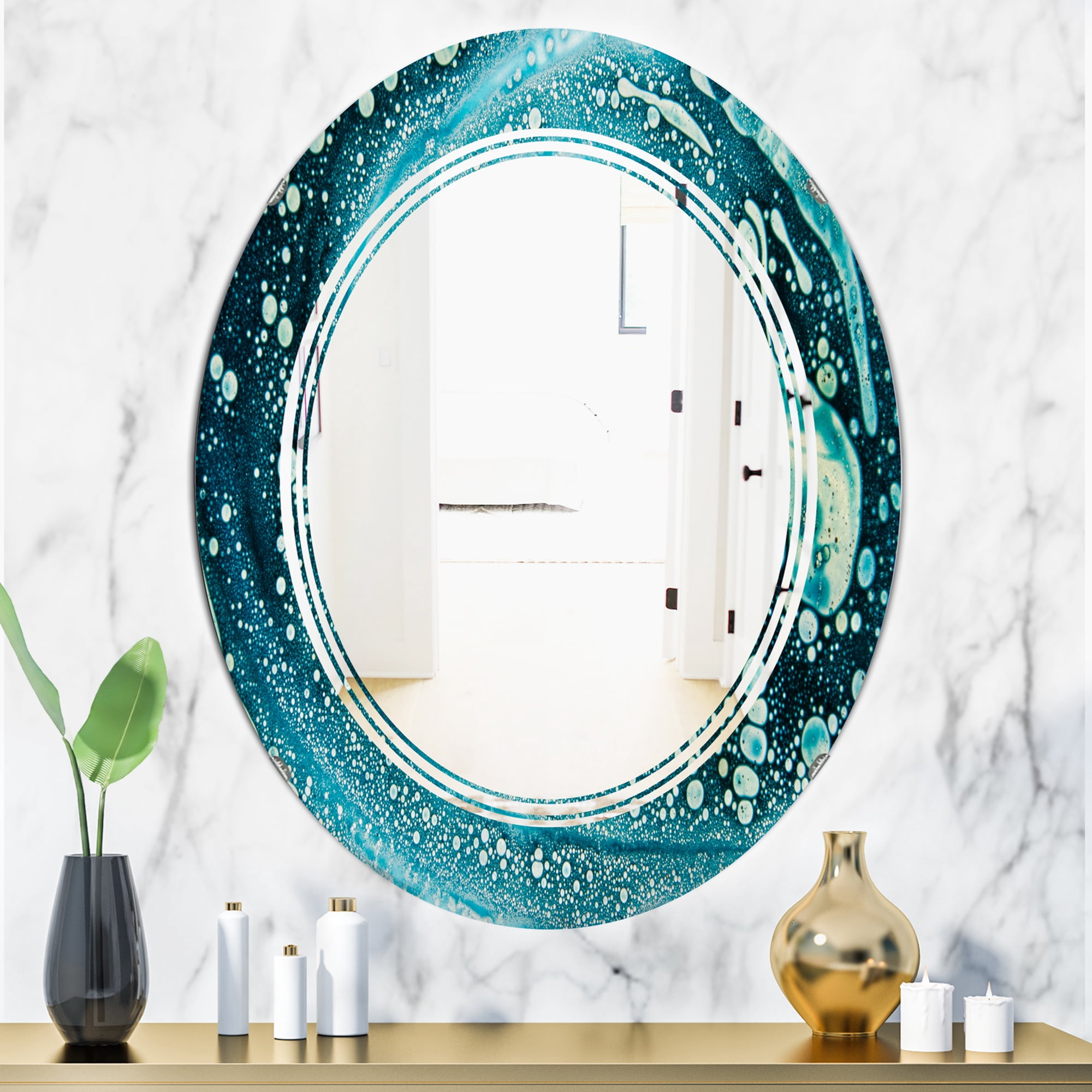 Designart 'Precious Blue Fabulous Pattern' Modern Oval Wall Mirror - Triple C