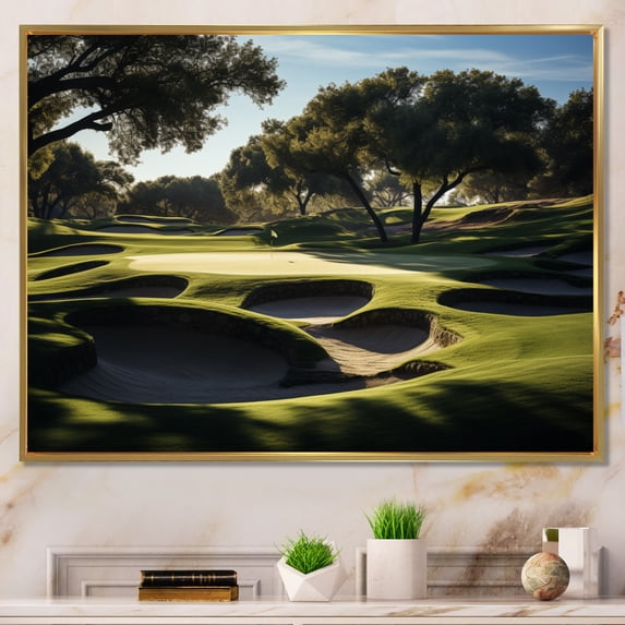 Designart "Precise Putting on the Golf Course I" Sports Floater Framed Wall Art Living Room