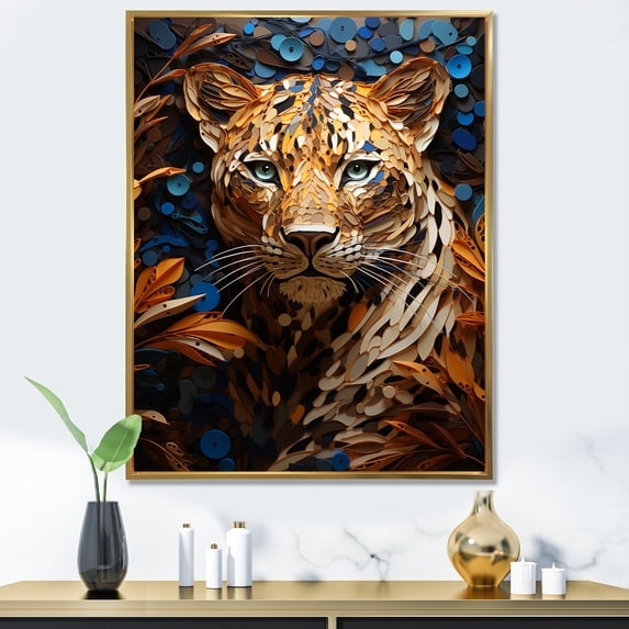 Designart "Presence Of The Symbolic Jaguar I" Animals Leopard Floater Framed Canvas Art Print