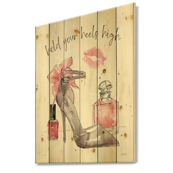 Designart 'Presitge Chic Accents IV' Fashion Print on Natural Pine Wood