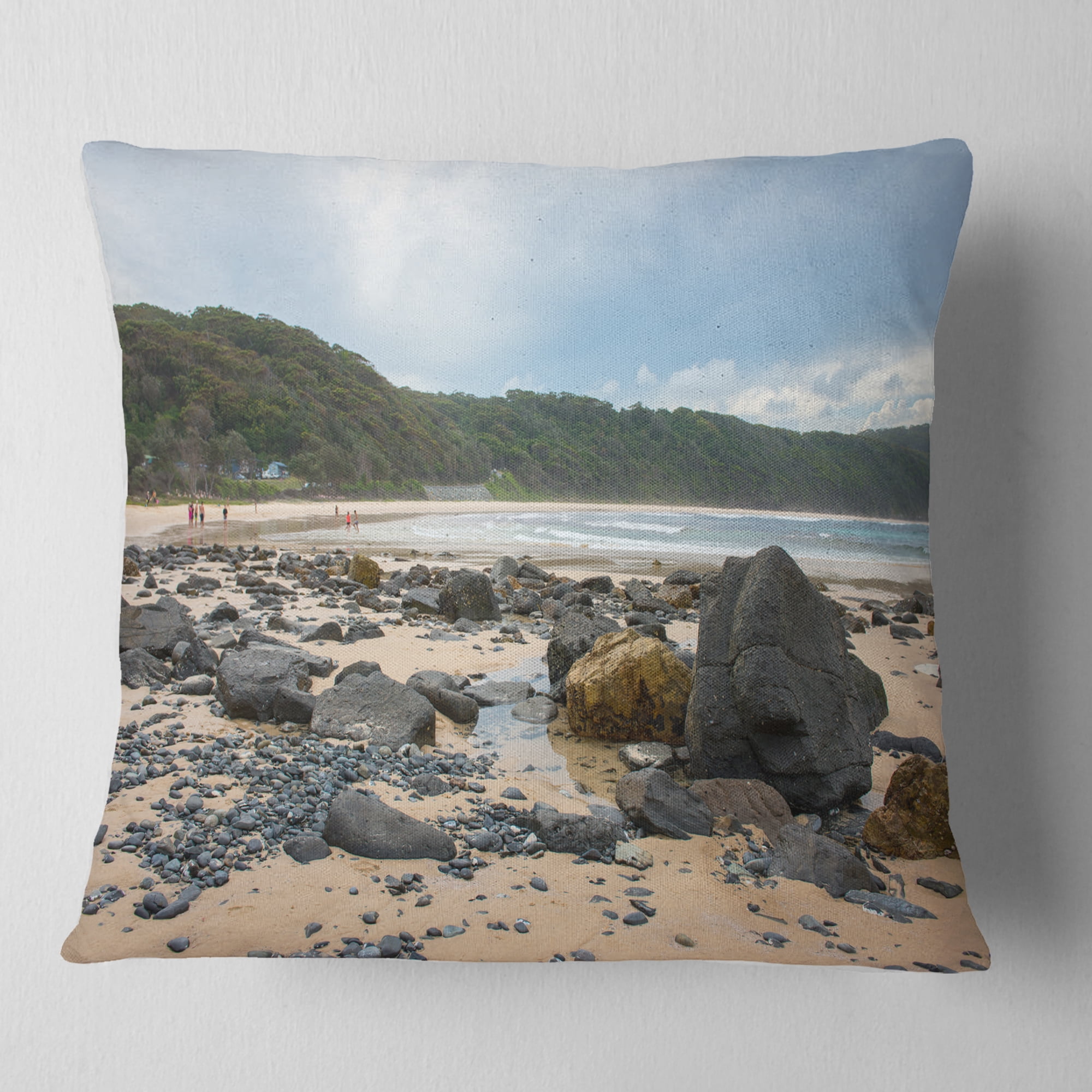 Designart Pretty Beach with Small and Big Rocks - Seashore Throw Pillow - 18x18