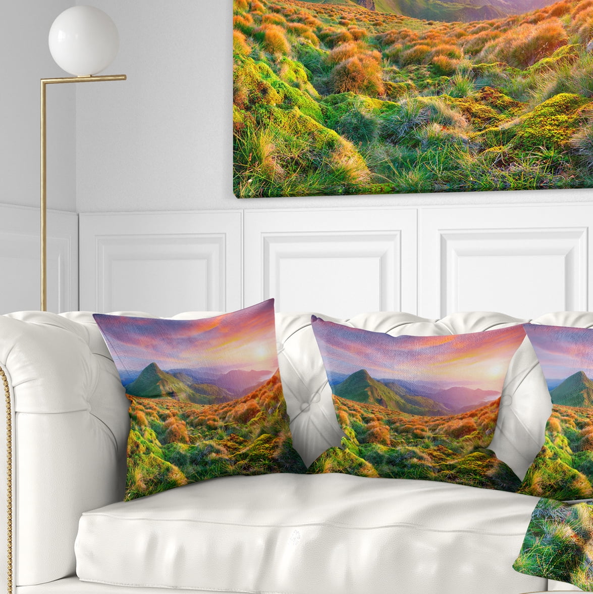 Designart Pretty Colorful Sunset in Mountains - Landscape Photography Throw Pillow - 18x18