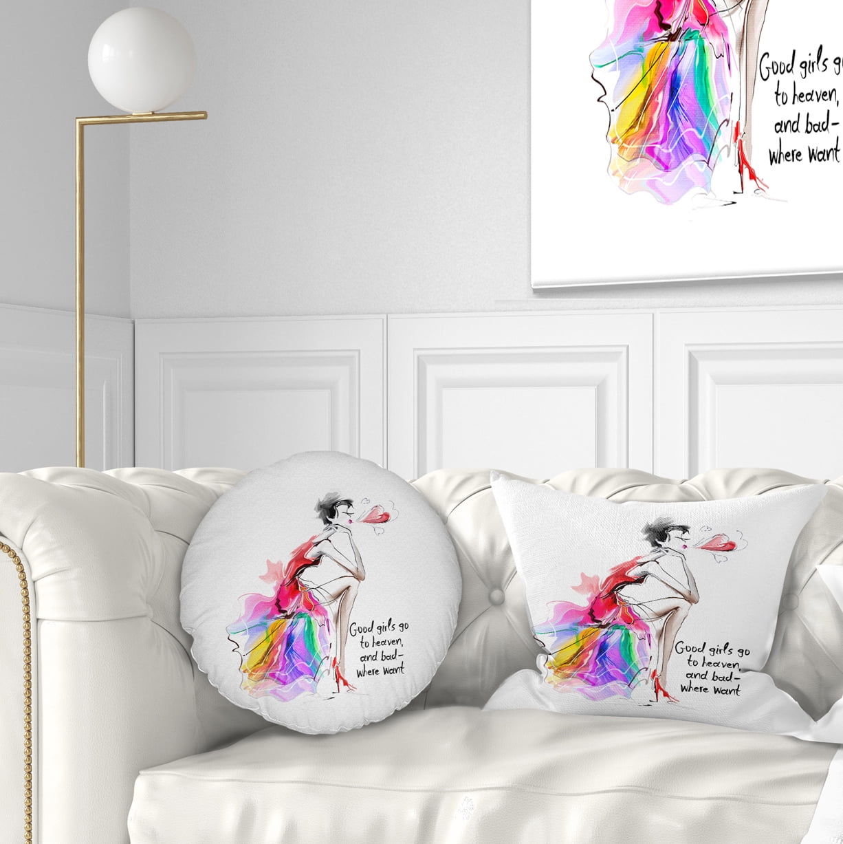 Designart Pretty Fashion Girl Pink - Abstract Portrait Throw Pillow - 12x20