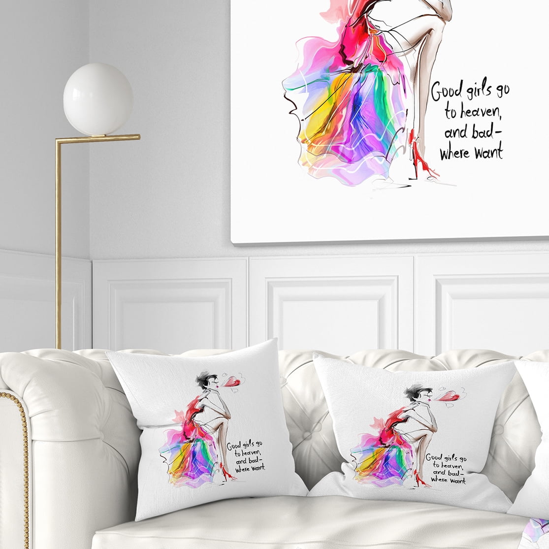 Designart Pretty Fashion Girl Pink - Abstract Portrait Throw Pillow - 16x16