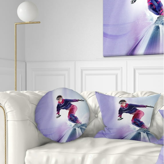 Designart Pretty Female Snowboarder - Abstract Portrait Throw Pillow - 12x20