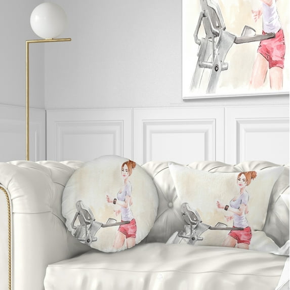 Designart Pretty Workout with Fitness Watch - Abstract Throw Pillow - 12x20