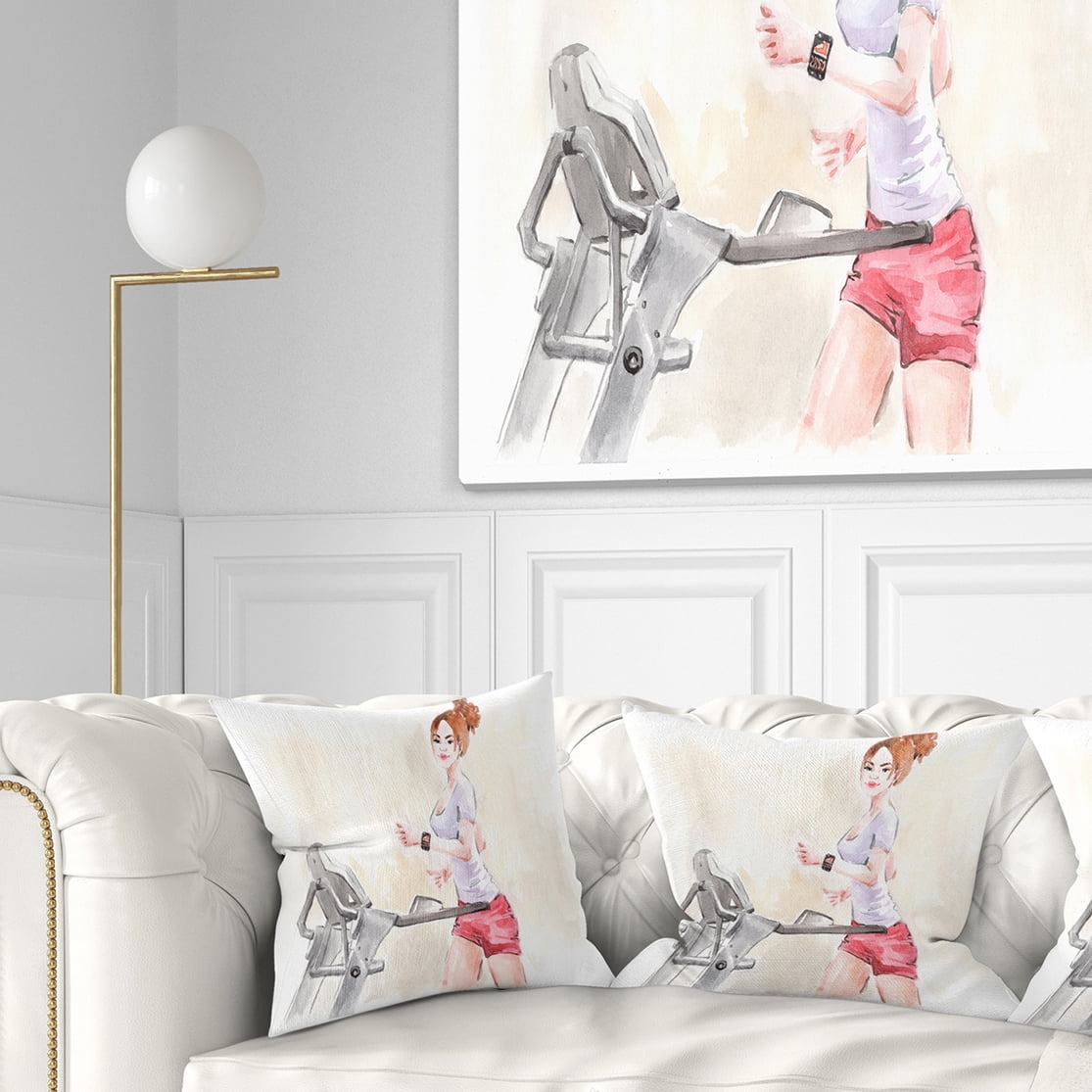 Designart Pretty Workout with Fitness Watch - Abstract Throw Pillow - 18x18