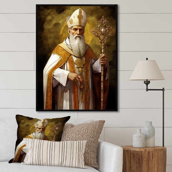 Designart "Priest In Golden Robes" Religious Portrait Floater Framed Wall Art Prints