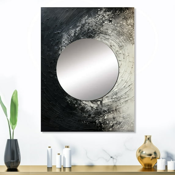 Designart "Printed VORTEX" Abstract Mirror Wall Decor - Modern Grey Abstract Mirror Wall Art For Entryway - 32" x 24" Inch