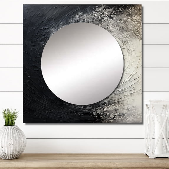 Designart "Printed VORTEX" Abstract Square Mirror Wall Decor Transitional - Large Grey Square Bathroom Mirror - Square Printed Wall Mirror Art