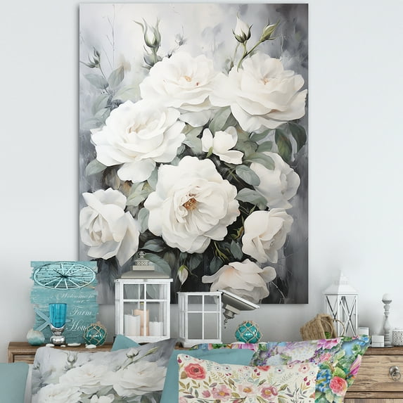Designart "Pristine White Rose Devotion" Roses Wall Art Prints