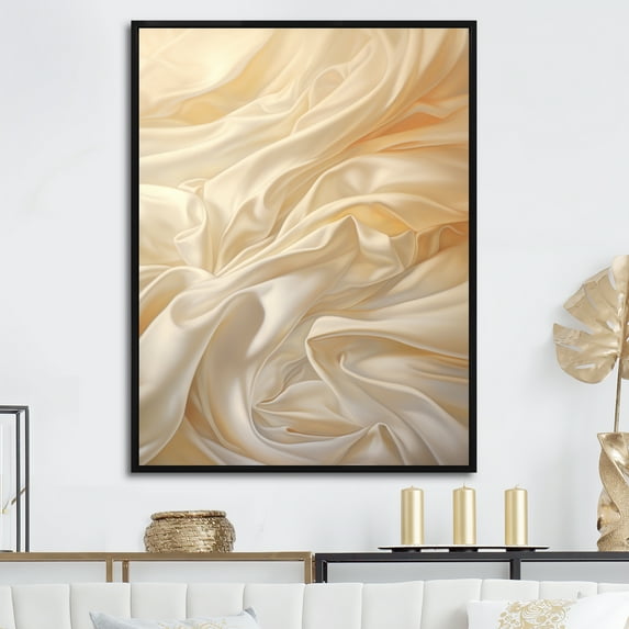 Designart "Pristine White Silk Texture" Fashion Floater Framed Wall Art Living Room
