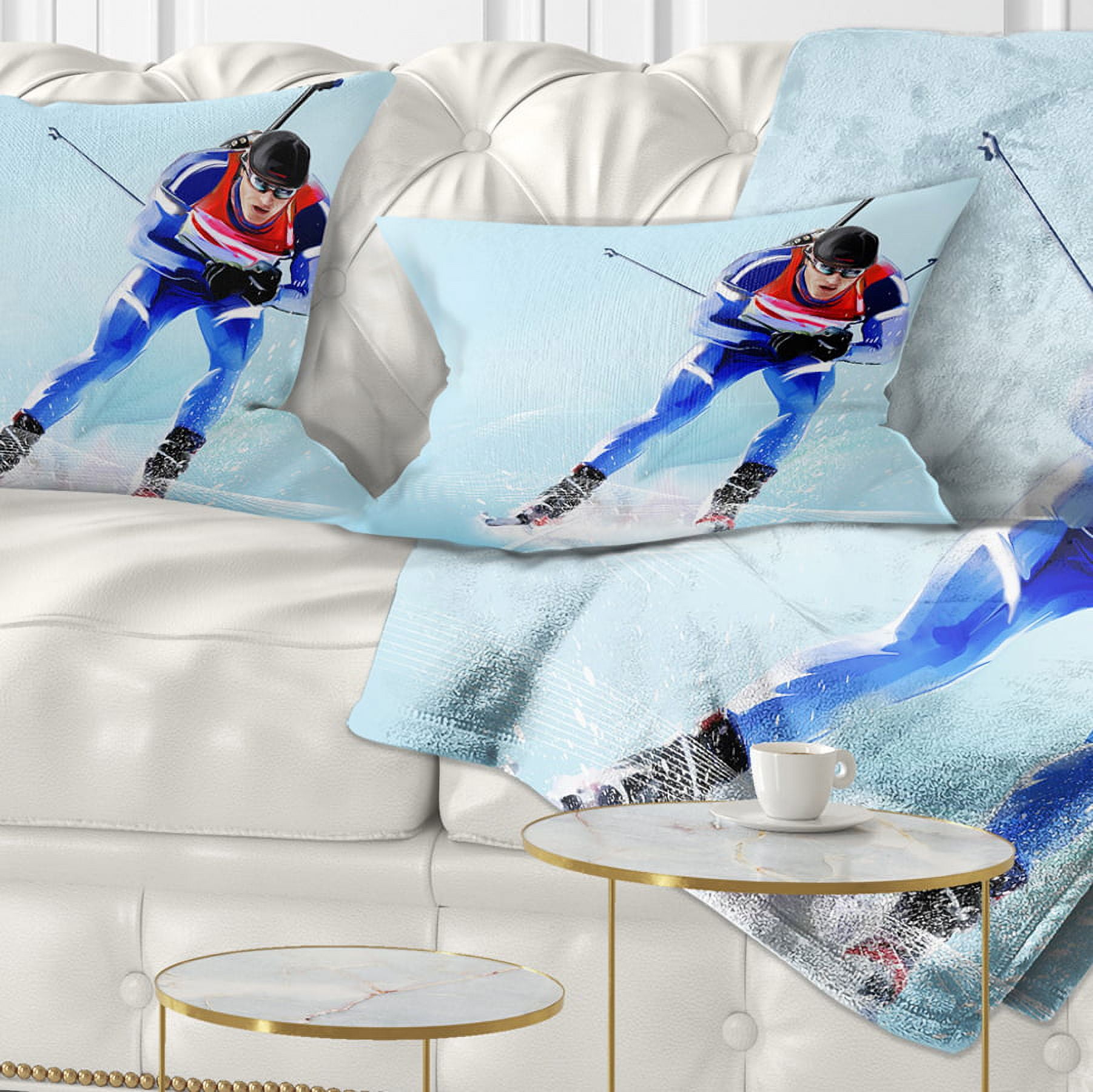Designart Professional Male Skier - Abstract Portrait Throw Pillow - 12x20