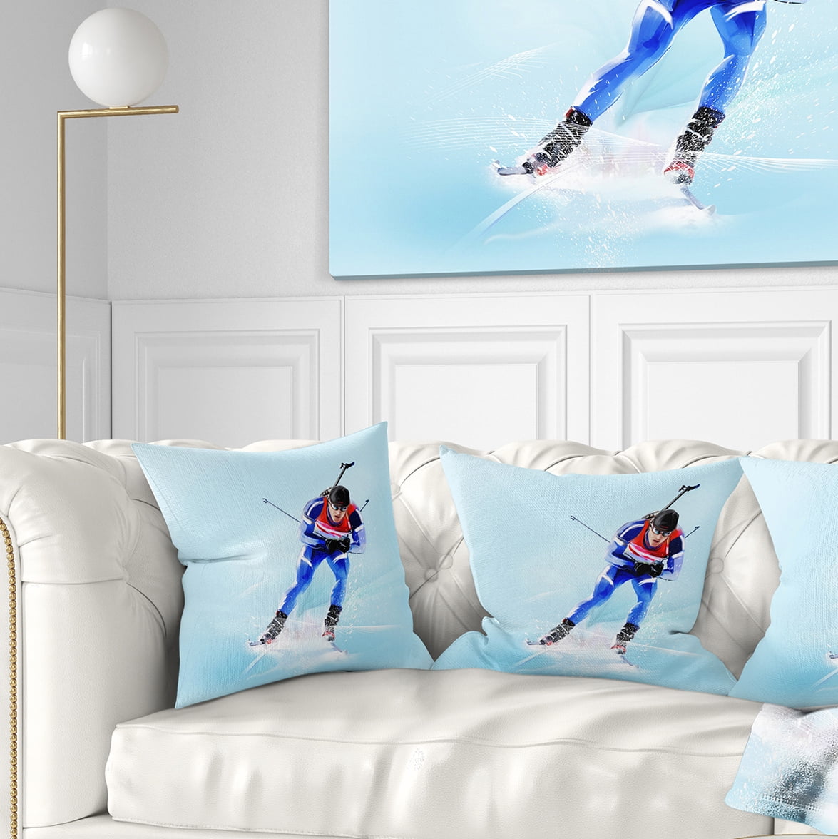 Designart Professional Male Skier - Abstract Portrait Throw Pillow - 18x18