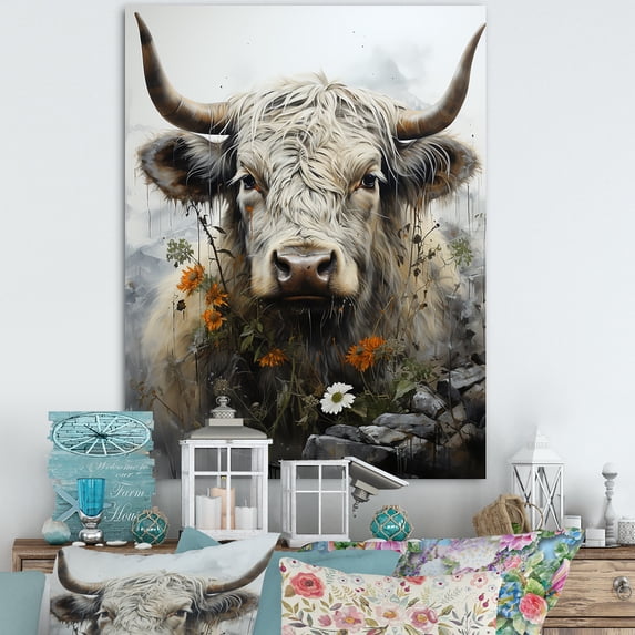 Designart "Profile Of A Yak With Flowers I" Yaks Wall Art Prints